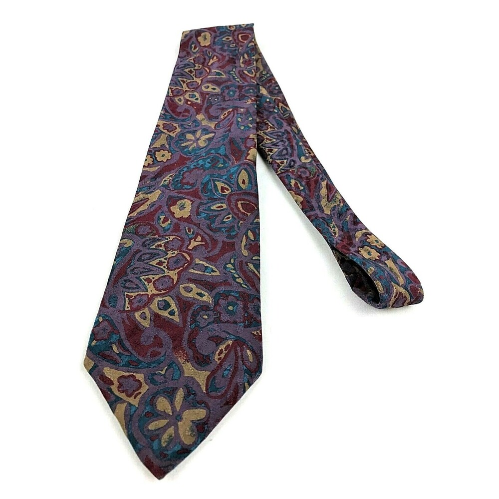Christian Dior Monsieur Vintage Abstract Floral Burgundy/Tan Menswear Neck Tie